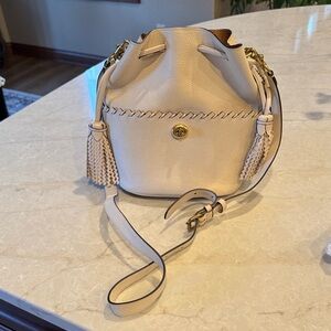Coach Cream Shoulder Bag with Tassel Accents